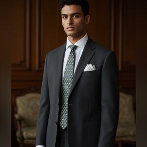 Countess Mara Silk Tie Green Medallion Pattern Black Vintage Made in USA